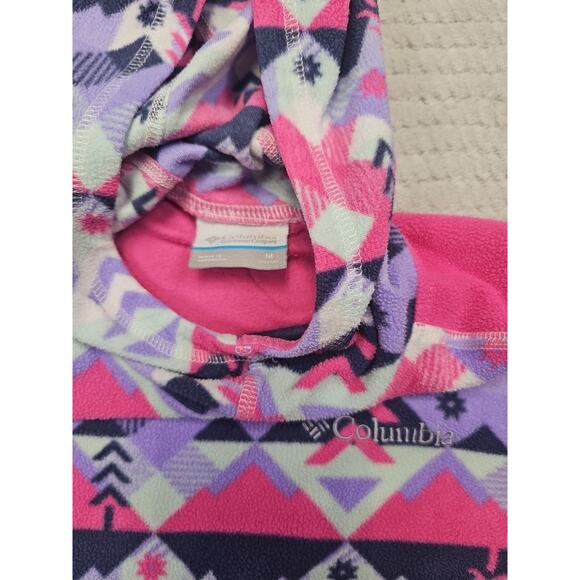 Columbia Fleece Girls Medium 10/12 Hooded Pullover Geometric Pattern - Picture 4 of 7